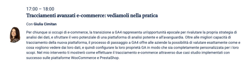 AnalyticSymposium GA4: Giulia Cimitan con i tracciamenti avanzati e-commerce