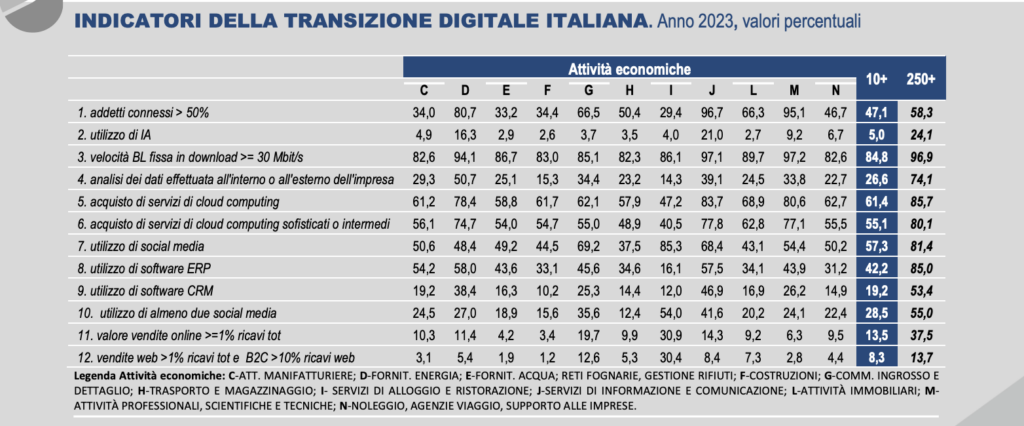 Report Istat: indicatori della transizione digitale italiana, dicembre 2023